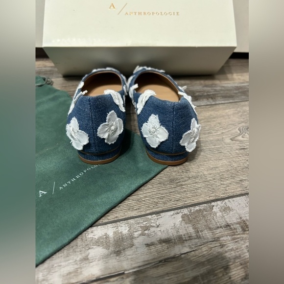 Anthropologie Dark Denim White Floral Applqe Ballet flats shoes TJL-20-6 - Picture 8 of 10